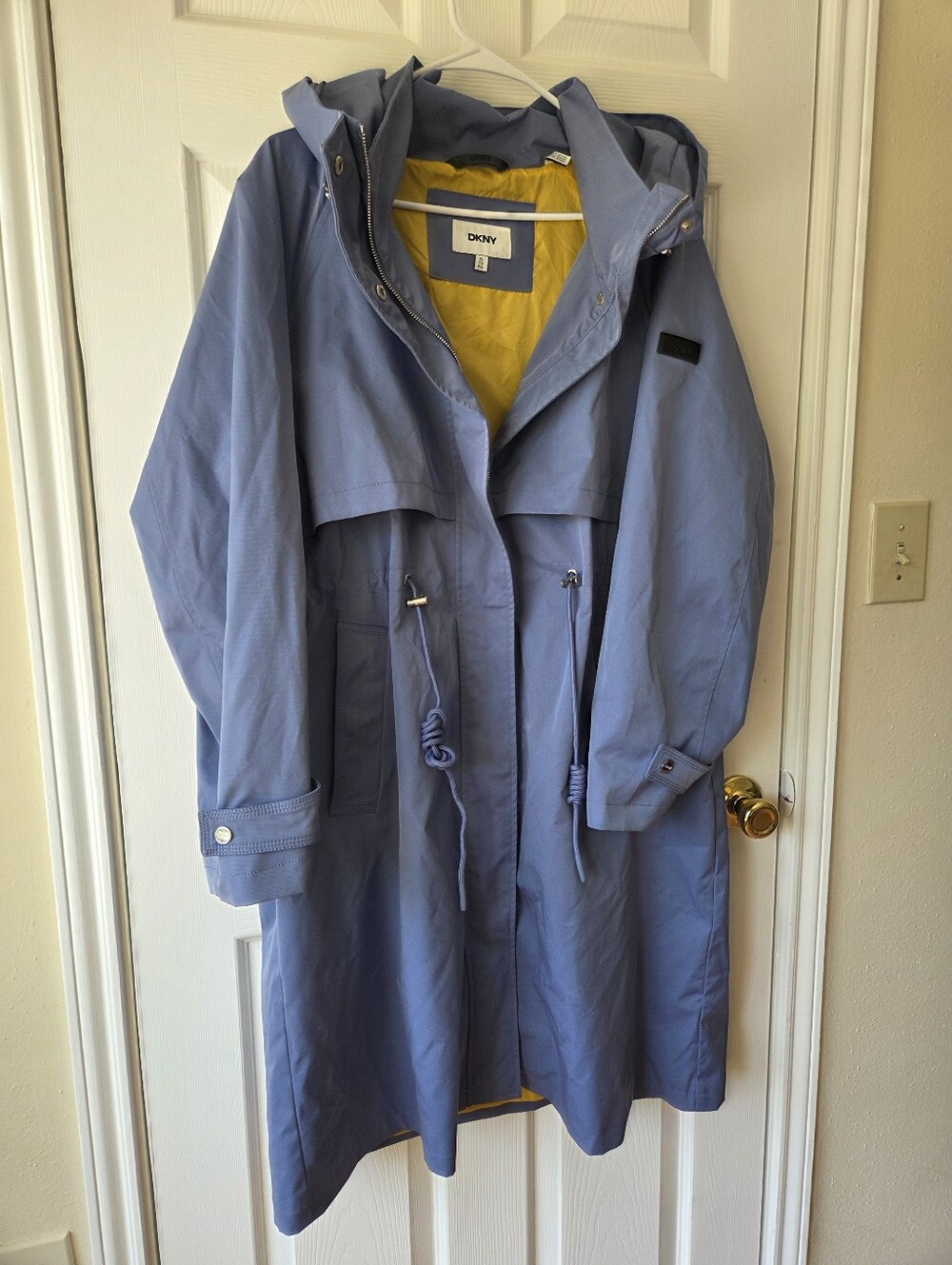 DKNY Hooded Walker Anorak Jacket XL Blue Gray Raincoat Boho Chic Utility Outdoor